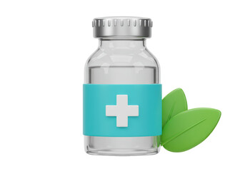 Obraz premium Isolated Medical Vial with Green Leaves Suggesting Herbal Medicine
