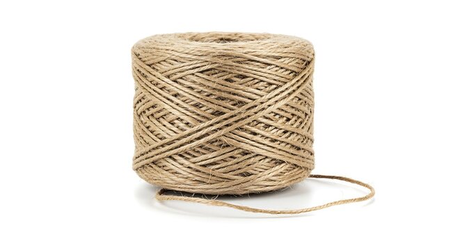 Roll of natural jute twine isolated on white background
