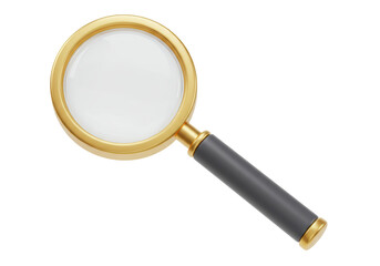 Isolated Magnifying Glass with Gold Frame
