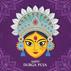 Durga  Face Art and Goddess Durga Puja Social Post Design