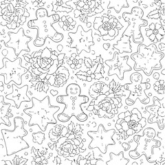 Obraz premium christmas, flower, pattern, floral, seamless, vector, decoration, illustration, wallpaper, ornament, vintage, design, rose, nature, art, texture, leaf, flowers, pink, summer, plant, card, element, dec