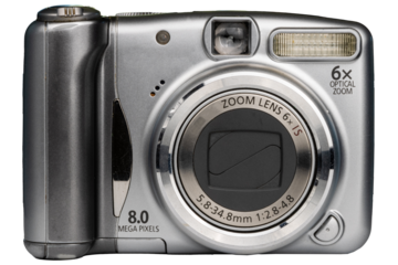 Old digital point and shoot camera. Digital camera isolated. Pocket camera