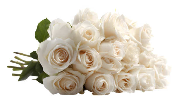 White roses bouquet with soft petals on a white background