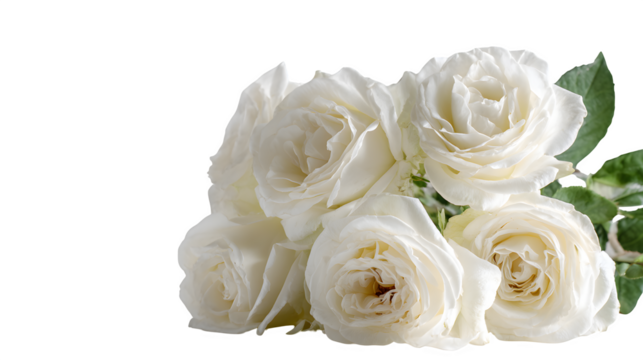 White roses bouquet with soft petals on a white background