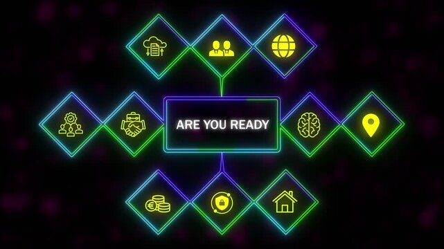 Are You Ready concept button on a futuristic .Neon Abstract seamless animation of hue effect background. 4k video