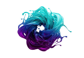 A mesmerizing explosion of vibrant blue and purple paint creates a dynamic and abstract swirl against a clean white backdrop isolated on transparent background
