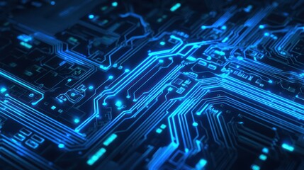 Abstract glowing blue circuit board design