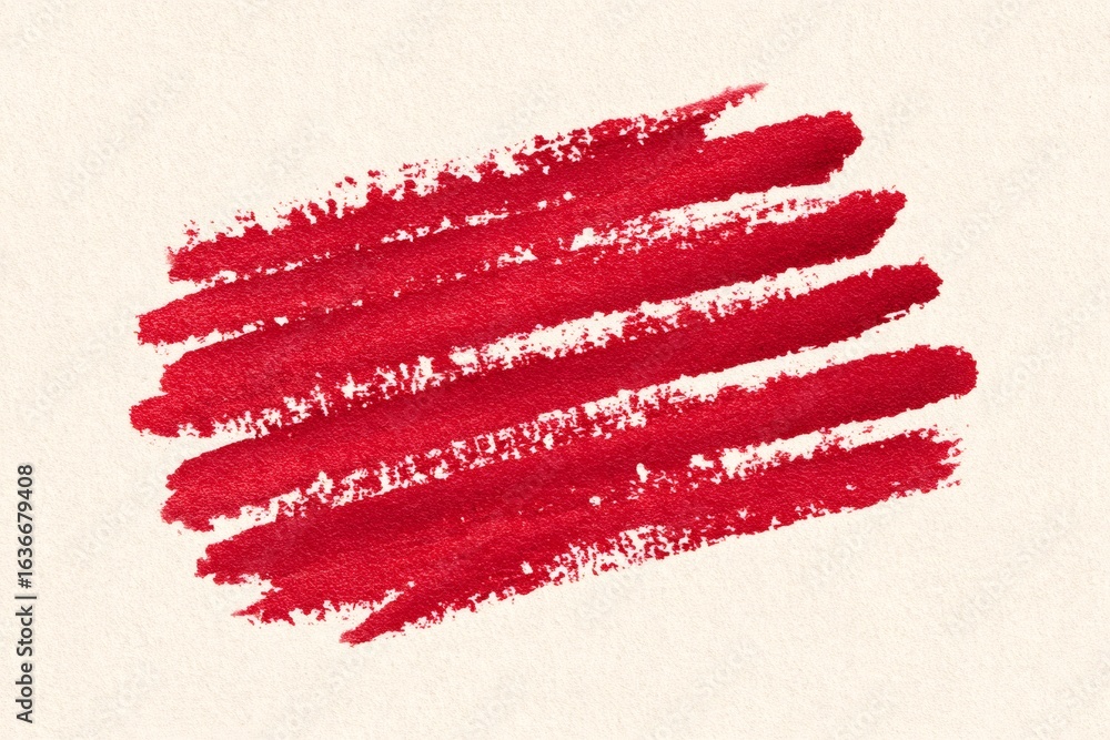 Poster red crayon or pastel is creating lines on white textured paper, ideal for backgrounds and adding a t