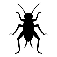 Silhouette of a small cricket, showing its legs and antennas clearly.