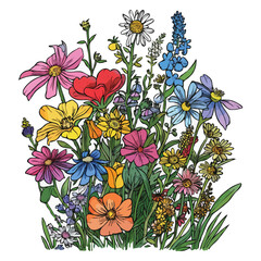 Colorful Wildflower Meadow Illustration A Vibrant Tapestry of Nature's Beauty Delicate Floral Art with Intricate Details