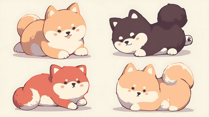 Obraz premium Cute Shiba Inu Dog - Hand drawn vector sticker set.