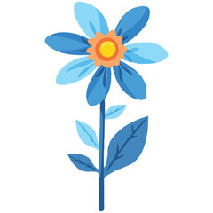Stylized Blue Flower Illustration with Orange Center A Whimsical Botanical Design Featuring a Simple yet Elegant Floral Motif