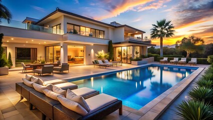 luxury swimming pool at night