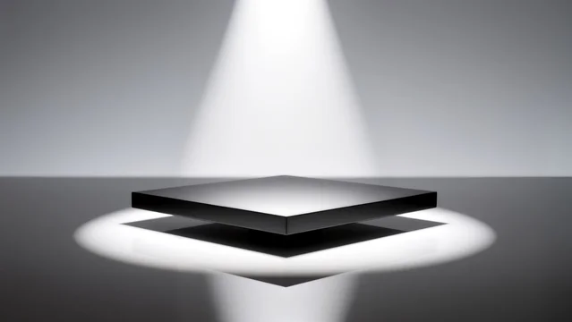 Minimal Dark Pedestal Hovering Over Glossy Reflective Surface