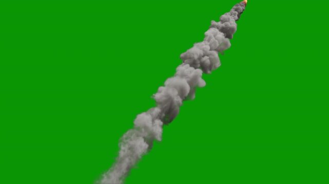 Meteor or rocket or missile or meteor, 4k 24p, with green screen for transparent background