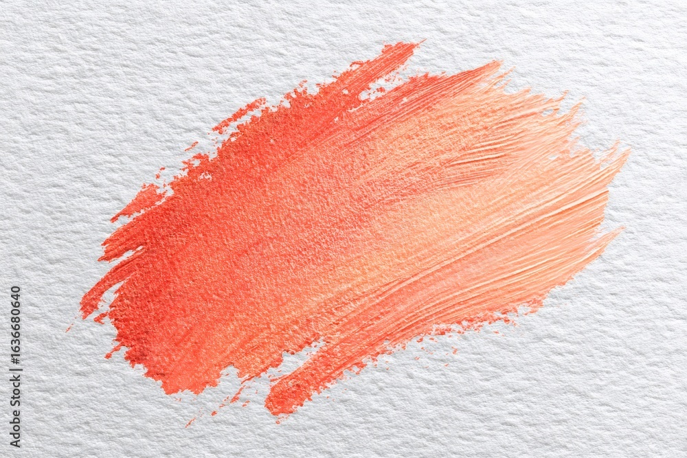 Poster coral brushstroke displaying dynamic texture against pristine white canvas surface