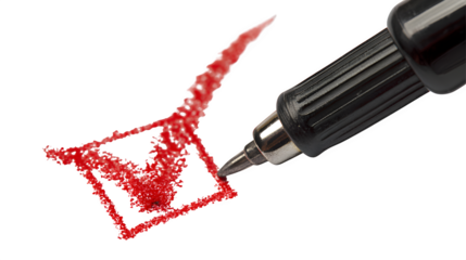Red tick checkmark drawn with pen in checkbox on white background