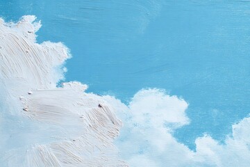 Soft white clouds floating across vivid blue sky, painted with delicate brushstrokes, creating serene artistic background