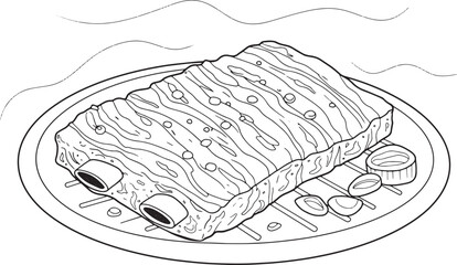 Detailed line art illustration showcasing a serving of flavorful