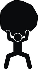 Stick figure lifting object, heavy load, black silhouette, strength, posture, effort, icon, white, minimal, weight, person, physical action, burden, vector, illustration