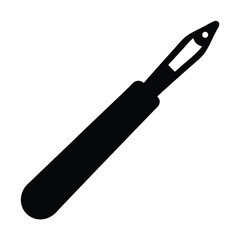 Simple black and white icon of a vegetable peeler kitchen tool