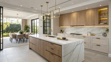 Modern kitchen with island and dining area