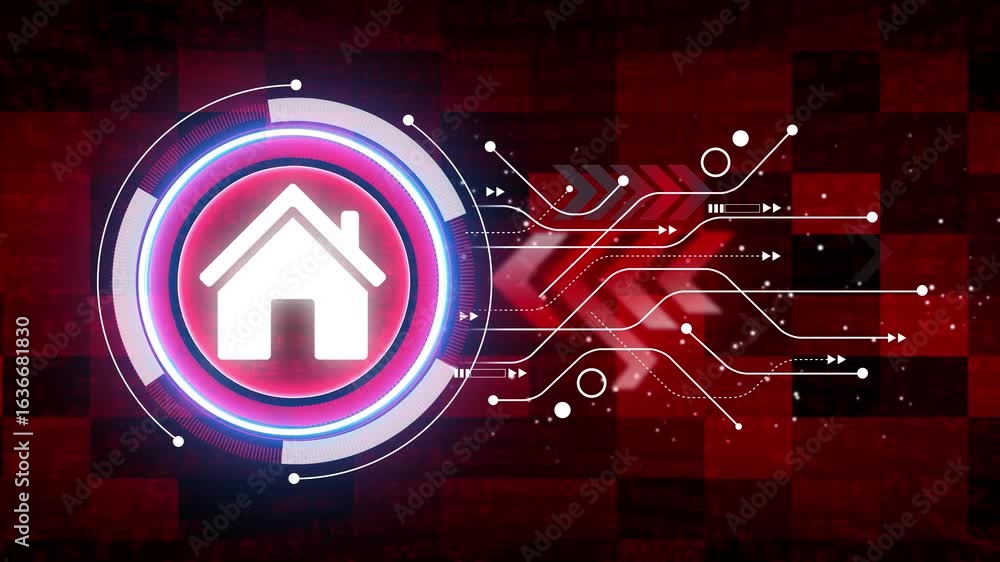 Aufkleber digital house icon on a circuit board background with a blue glowing light effect. house with futuri