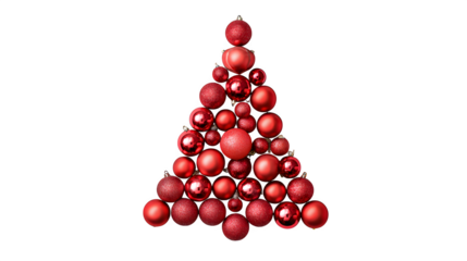 Red Christmas tree made of shiny baubles on a white background