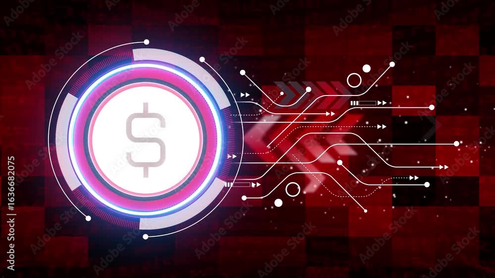 Poster dollar stable coin currency business and digital money hologram symbol appears on a digital backgrou