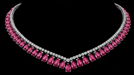 Elegant close-up of a diamond necklace with bokeh background black environment top-down view