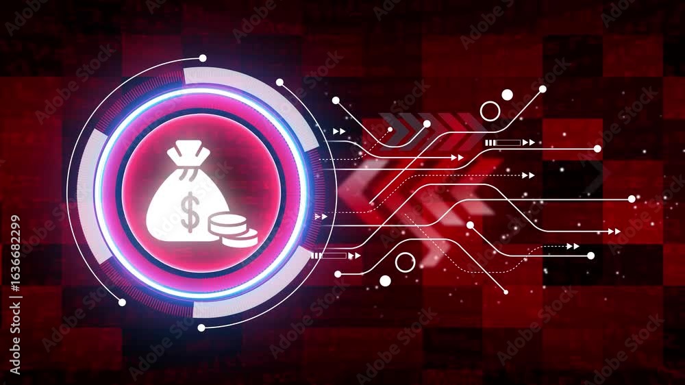 Poster dollar stable coin currency business and digital money hologram symbol appears on a digital backgrou