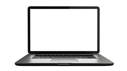 Open laptop with blank white screen for design copy space on a white background