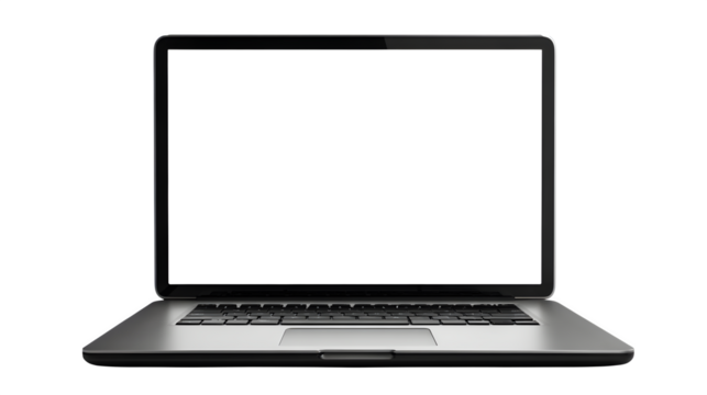 Open laptop with blank white screen for design copy space on a white background