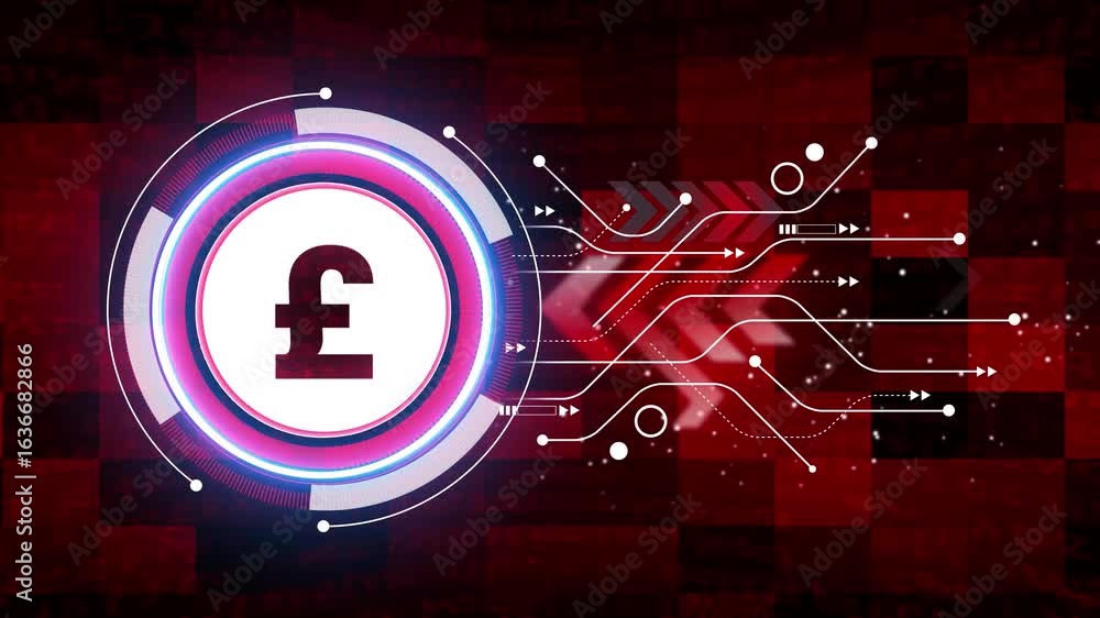 Poster pound stable coin currency business and digital money hologram symbol appears on a digital backgroun