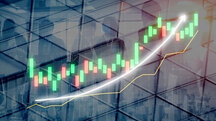 Abstract financial growth presented through green and red candlesticks on a modern digital backdrop, emphasizing opportunities in investment and economic trends. Copula