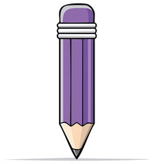 Illustrated pencil with eraser, purple color, and a detailed design, isolated.