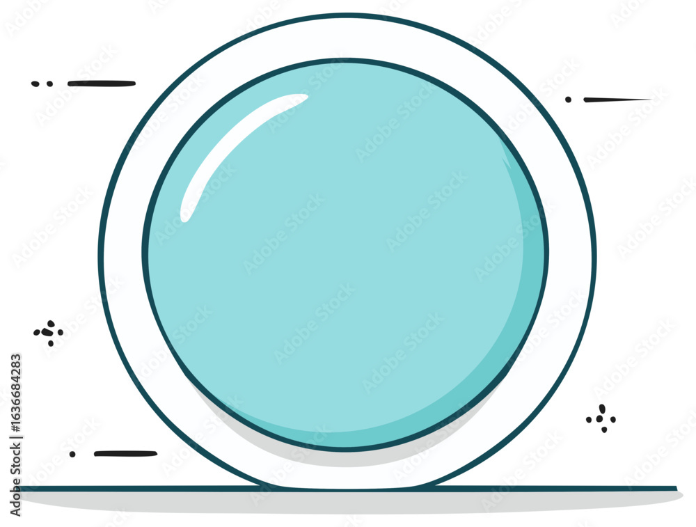 Poster abstract light blue glossy circle button or dynamic orb illustration with lines