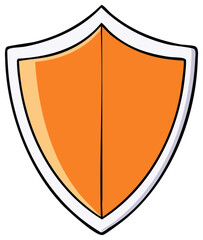 Hand drawn cartoon illustration of an orange and white shield for protection and security.