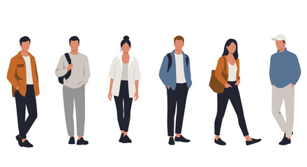 Obraz premium fashionable people in various standing and walking poses