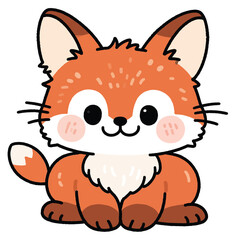 Adorable Cartoon Fox Illustration Featuring a Cute Sitting Fox with Big Eyes and a Playful Expression on a White Background
