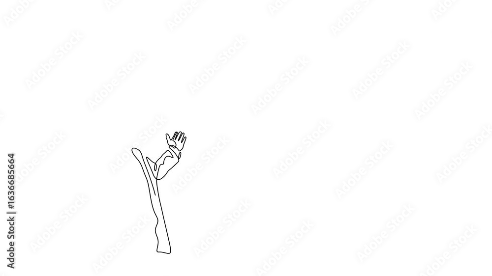 Poster animated self drawing of continuous line draw businessman with speech bubble. full length one line a