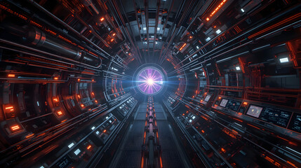 Obraz premium Vacuum Laser Chamber with Magnetic Arrays and Neon Energy Beams