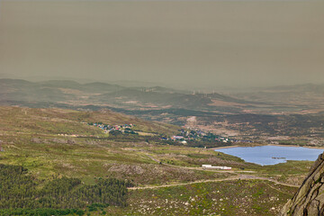 Aerial view of mountain lake and village in central Portugal