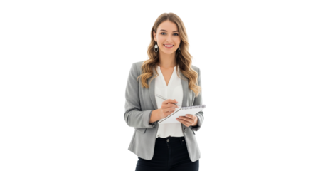 Blonde Frau – Notizblock und Stift, transparenter Hintergrund, PNG