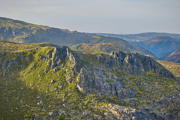 Rocky mountain ridges at sunset