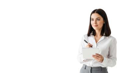 Brünette Frau – Notizblock und Stift, transparenter Hintergrund, PNG
