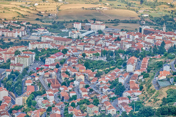 Aerial view of small European town with red roofs