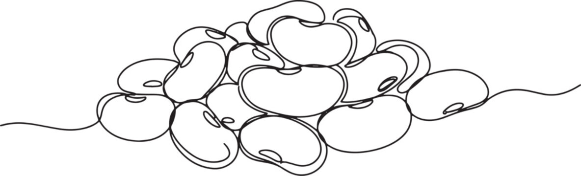 Elegant continuous line drawing portraying a mound of kidney bea
