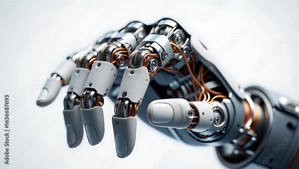 Poster advanced robotic hand with visible internal mechanics and wires