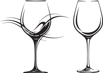 Elegant Wine Glass Illustrations: Vector Design Set, Black and White